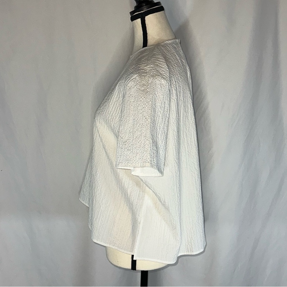 Eileen Fisher White Seersucker Textured Boxy Tee Sz Small Petite Clean Lagenlook - Picture 8 of 13